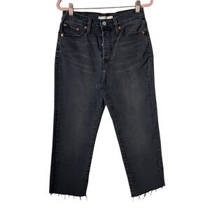 Levis Jeans Womens Size 28 Washed Black Wedgie Straight High Rise Raw Hem Crop